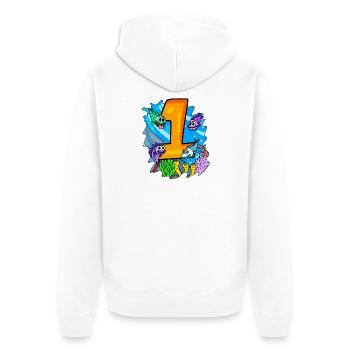 1 Jahr alt - 1. Geburtstag - Fische im Ozean - Unisex Premium Bio Zip Hoodie - Weiß - Hinten - Thijin (182cm)