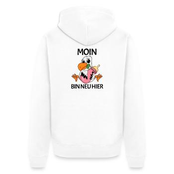 Geburt Baby Hamburg Moin bin neu hier - Unisex Premium Bio Zip Hoodie - Weiß - Hinten - Thijin (182cm)