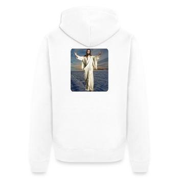 Figure de Jésus Hiver - Veste à capuche bio Premium Unisexe - blanc - Dos - Thijin (182cm)