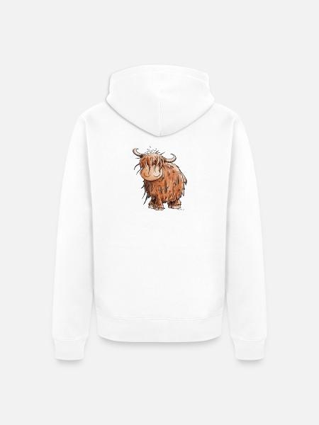 Schottisches Hochlandrind I Highland Cattle Kuh - Premium økologisk unisex-hættejakke - hvid