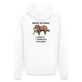 Meine 3G Regel im Büro - Unisex Premium Bio Zip Hoodie - Weiß - Hinten - Thijin (182cm)