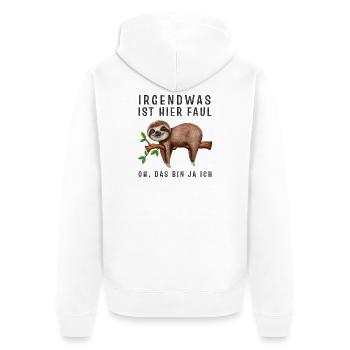 Irgendwas ist hier Faul Oh das bin ja ich Faultier - Unisex Premium Bio Zip Hoodie - Weiß - Hinten - Thijin (182cm)