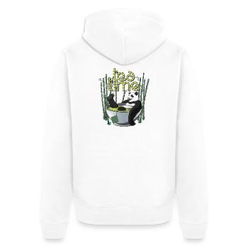 Tea Time - Der Tee-Moment des Pandas - Unisex Premium Bio Zip Hoodie - Weiß - Hinten - Thijin (182cm)