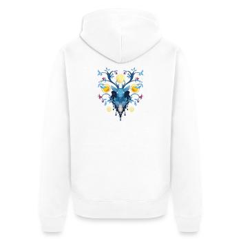 Blue Ink Spirits - Nachthirsch und Blumenholz 2 - Unisex Premium Bio Zip Hoodie - Weiß - Hinten - Thijin (182cm)