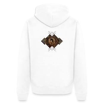 Beau cheval steampunk avec cape et engrenages - Veste à capuche bio Premium Unisexe - blanc - Dos - Thijin (182cm)