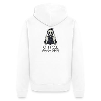 Ich hasse Menschen - Unisex Premium Bio Zip Hoodie - Weiß - Hinten - Thijin (182cm)