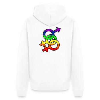 Geschlecht bisexuell 2 Logo mit Regenbogen - Unisex Premium Bio Zip Hoodie - Weiß - Hinten - Thijin (182cm)
