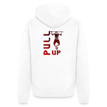 Pull-Up Calisthenics Red Power Design - Unisex Premium Bio Zip Hoodie - Weiß - Hinten - Thijin (182cm)