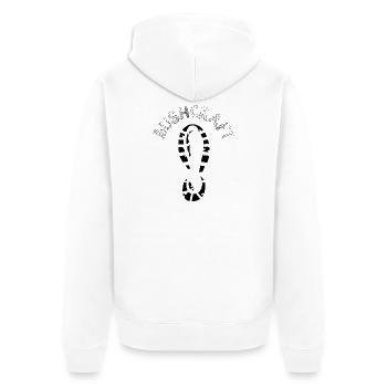 bushcraft survival outdoor Schuh Abdruck Symbol - Unisex Premium Bio Zip Hoodie - Weiß - Hinten - Thijin (182cm)