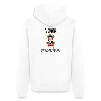 Lustiger Spruch König - im Mittelpunkt stehen - Unisex Premium Bio Zip Hoodie - Weiß - Hinten - Thijin (182cm)