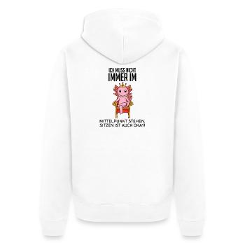 Lustiger Spruch König - im Mittelpunkt stehen - Unisex Premium Bio Zip Hoodie - Weiß - Hinten - Thijin (182cm)