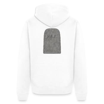 Gravurstein , Grabstein mit R.I.P. Schriftzug - Unisex Premium Bio Zip Hoodie - Weiß - Hinten - Thijin (182cm)