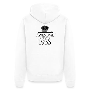 Jahrgang 1933 - Fantastisch seit 1933 - Unisex Premium Bio Zip Hoodie - Weiß - Hinten - Thijin (182cm)