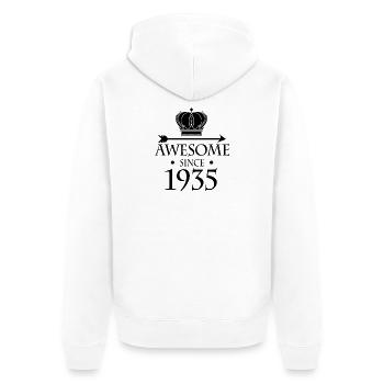 Jahrgang 1935 - Fantastisch seit 1935 - Unisex Premium Bio Zip Hoodie - Weiß - Hinten - Thijin (182cm)