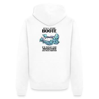 Motorboot Kapitän - Unisex Premium Bio Zip Hoodie - Weiß - Hinten - Thijin (182cm)