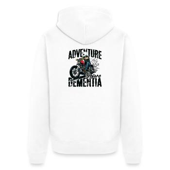 Abenteurer auf Motorrad mit Helm - Unisex Premium Bio Zip Hoodie - Weiß - Hinten - Thijin (182cm)