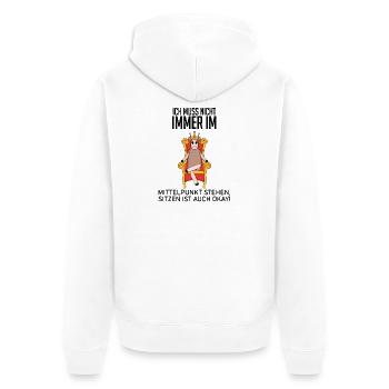 Lustiger Spruch König - im Mittelpunkt stehen - Unisex Premium Bio Zip Hoodie - Weiß - Hinten - Thijin (182cm)