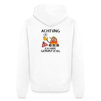 Achtung ich habe Geburtstag - Unisex Premium Bio Zip Hoodie - Weiß - Hinten - Thijin (182cm)