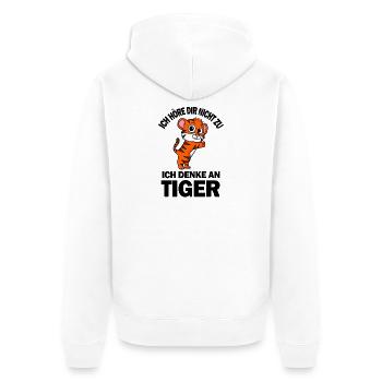 Tiger Spruch lustig - Ich denke an Tiger - Unisex Premium Bio Zip Hoodie - Weiß - Hinten - Thijin (182cm)