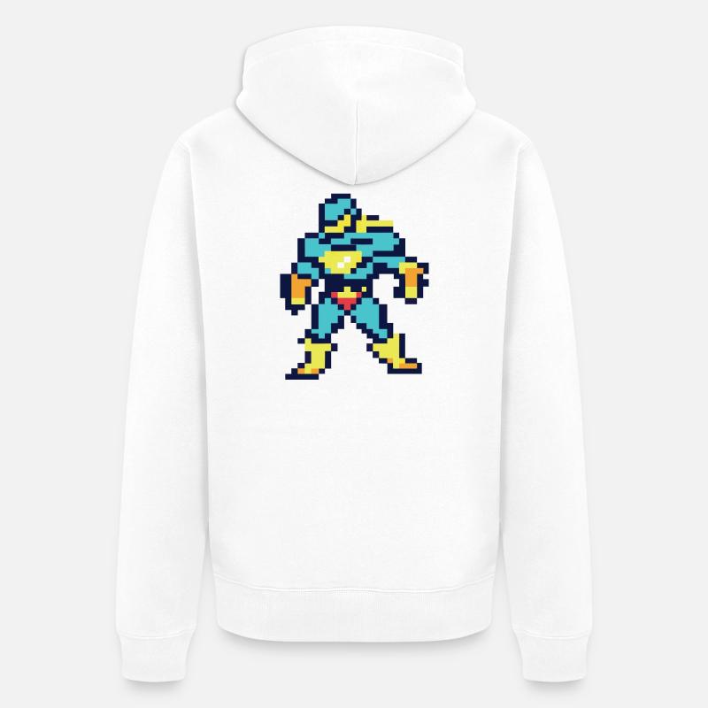 Super-héros Pixel Art - Héros masculin - Veste à capuche bio Premium Unisexe - blanc