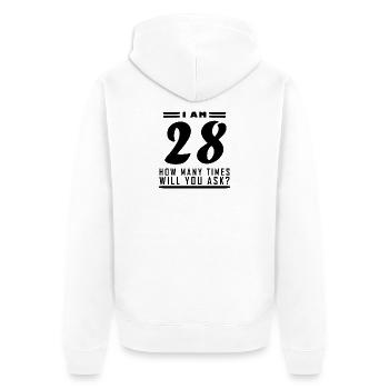 J’ai 28 ans – 28e anniversaire cadeau - Veste à capuche bio Premium Unisexe - blanc - Dos - Thijin (182cm)