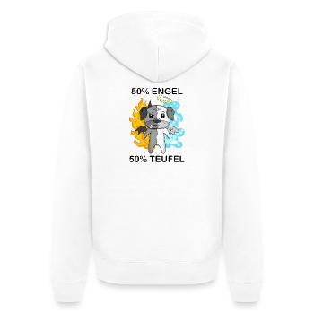 Hund Mops - Engel und Teufel - Unisex Premium Bio Zip Hoodie - Weiß - Hinten - Thijin (182cm)