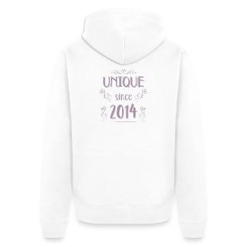 Einzigartig seit 2014 Geburtstag Mädchen - Unisex Premium Bio Zip Hoodie - Weiß - Hinten - Thijin (182cm)