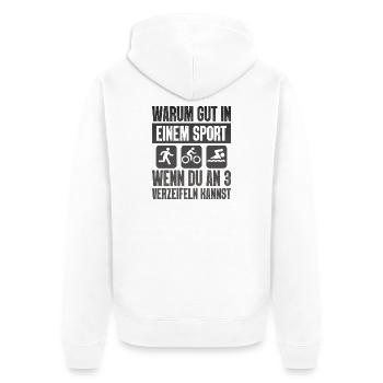 Warum Gut In Einem Sport Triathlon - Unisex Premium Bio Zip Hoodie - Weiß - Hinten - Thijin (182cm)