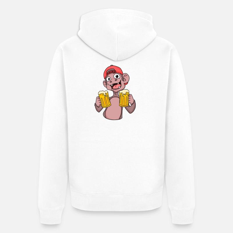 Affe mit Biergläser - Unisex Premium Bio Zip Hoodie - Weiß