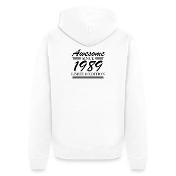 1989 - Jahrgang 1989 - Unisex Premium Bio Zip Hoodie - Weiß - Hinten - Thijin (182cm)