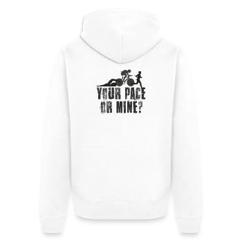 Votre rythme ou mon triathlon - Veste à capuche bio Premium Unisexe - blanc - Dos - Thijin (182cm)