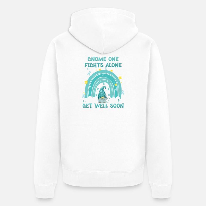 Gnome One Fights Alone Gebärmutterkrebs - Unisex Premium Bio Zip Hoodie - Weiß