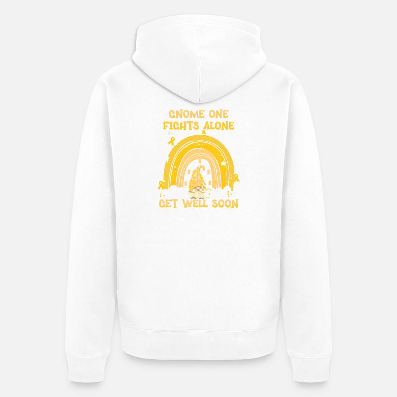 Gnome One Fights Alone Sarkomkrebs - Unisex Premium Bio Zip Hoodie - Weiß