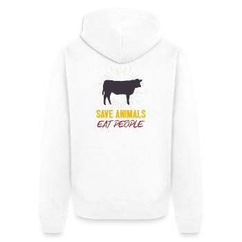 Tiere retten Menschen essen - Unisex Premium Bio Zip Hoodie - Weiß - Hinten - Thijin (182cm)