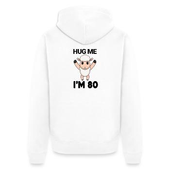 80 ans - 80 ans - câlin - Veste à capuche bio Premium Unisexe - blanc - Dos - Thijin (182cm)
