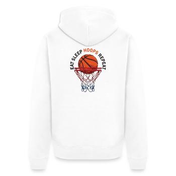 Eat Sleep Hoops Repeat Basketball - Unisex Premium Bio Zip Hoodie - Weiß - Hinten - Thijin (182cm)