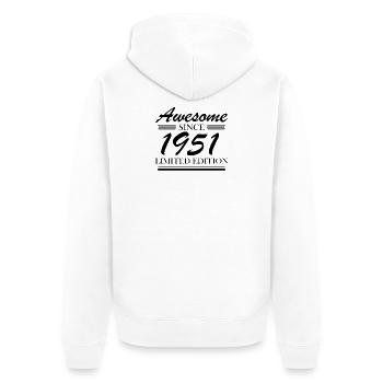 1951 - Jahrgang 1951 - Geburtsjahr 1951 - Unisex Premium Bio Zip Hoodie - Weiß - Hinten - Thijin (182cm)