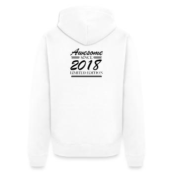 2018 - Jahrgang 2018 - Geburtsjahr 2018 - Unisex Premium Bio Zip Hoodie - Weiß - Hinten - Thijin (182cm)