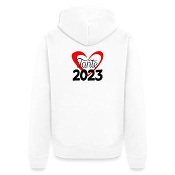 Tante 2023 - Tante werden - Tante Geschenk - Unisex Premium Bio Zip Hoodie - Weiß - Hinten - Thijin (182cm)
