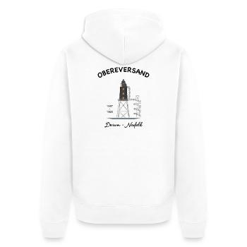 Leuchtturm Obereversand, Dorum- Neufeld, Nordsee - Unisex Premium Bio Zip Hoodie - Weiß - Hinten - Thijin (182cm)