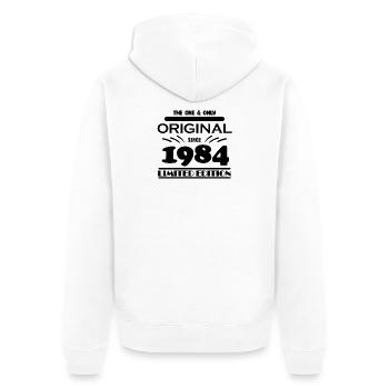 1984 - Baujahr 1984 - Jahrgang 1984 - Unisex Premium Bio Zip Hoodie - Weiß - Hinten - Thijin (182cm)