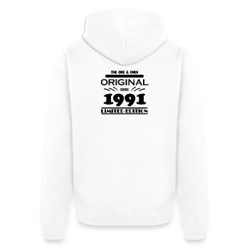 1991 - Year of construction 1991 - Born 1991 - Unisex Premium Organic Zip Hoodie - white - Back - Thijin (182cm)