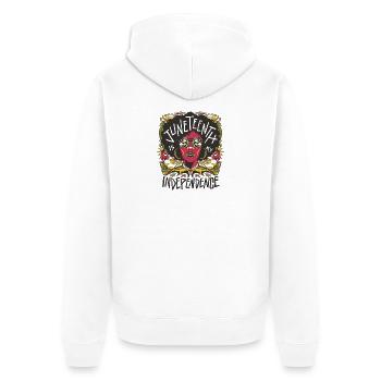 Independent Icon: Color Explosion - Unisex Premium Organic Zip Hoodie - white - Back - Thijin (182cm)