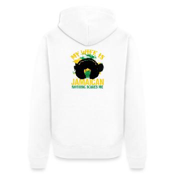 Meine Frau ist Jamaikanerin – nichts schreckt sie - Unisex Premium Bio Zip Hoodie - Weiß - Hinten - Thijin (182cm)