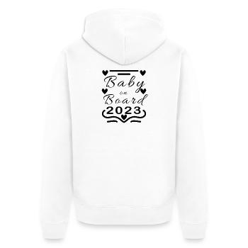 Baby 2023 - Geburt Schwanger 2023 Schwangerschaft - Unisex Premium Bio Zip Hoodie - Weiß - Hinten - Thijin (182cm)