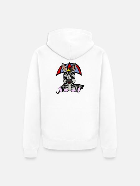 Zebra unter Regenschirm Cartoon - Unisex Premium Bio Zip Hoodie - Weiß