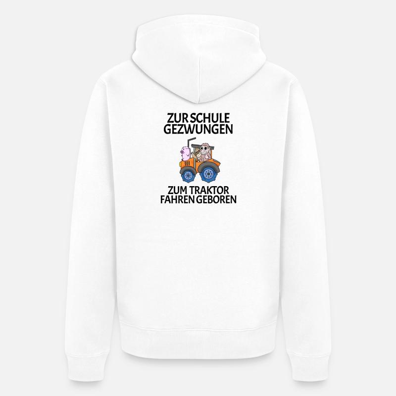 Schule Einschulung Traktor Geschenk Lustig - Unisex Premium Bio Zip Hoodie - Weiß