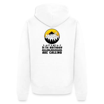 51e anniversaire Mountains Mountain Summit - 51 ans - Veste à capuche bio Premium Unisexe - blanc - Dos - Thijin (182cm)