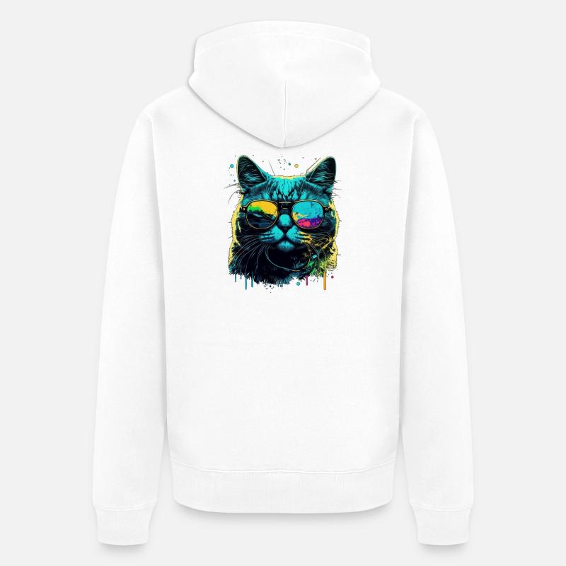 Chat cool - Veste à capuche bio Premium Unisexe - blanc