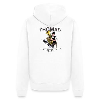Joueur de tuba musique folklorique THOMAS - Veste à capuche bio Premium Unisexe - blanc - Dos - Thijin (182cm)